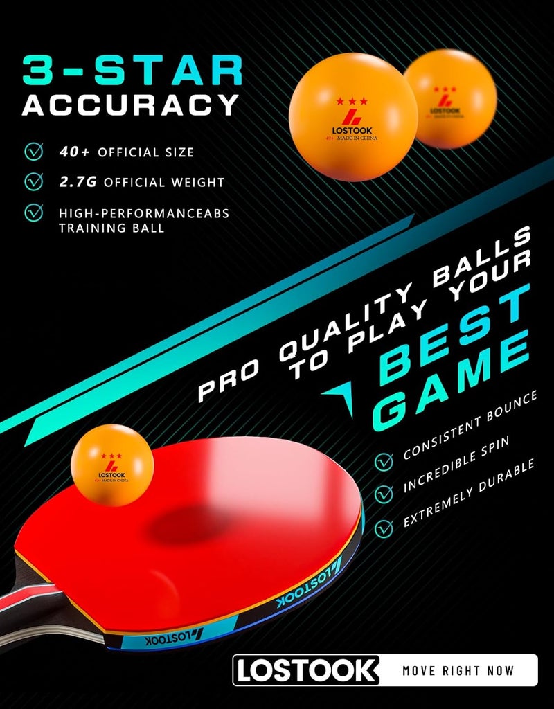 Lostook Professional Ping Pong Paddles Set of 2/4 with Portable Oxford Cloth Ping Pong Case and 3 Star Balls, Table Tennis Paddles for Adults and Family Outdoor Games - Image 3